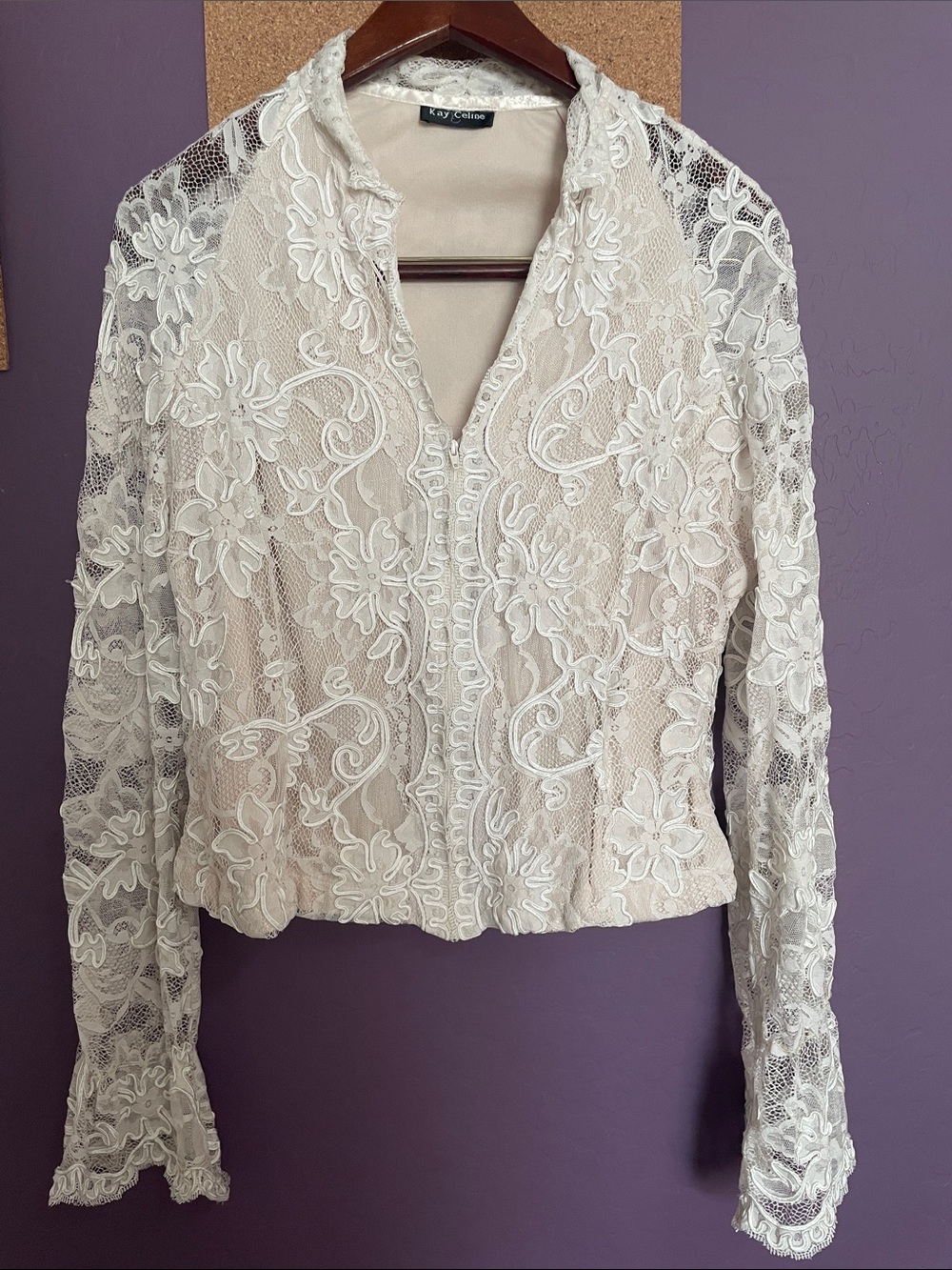 Celine Ivory Floral Lace Long-Sleeve Top